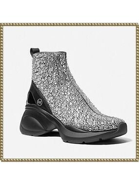 Michael Kors Black Silver Knit Booties Size 6